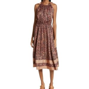 ULLA JOHNSON Mika Sleeveless Halter Tie Shoulder Brown Dress